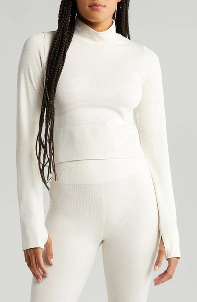 Zella Seamless Mock Neck Base Layer Top In Ivory Egret