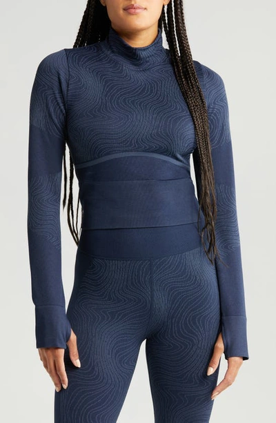 Zella Seamless Mock Neck Base Layer Top In Navy Sapphire