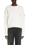 Balenciaga Cropped Sweater With Logo Patch In Wool Blend In White