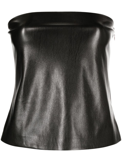 Good American Straight-neck Slim-fit Faux-leather Top In Black