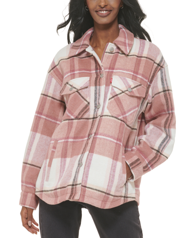 Levi's Plus Size Plaid Button-up Shirt Jacket In Cameo Pink