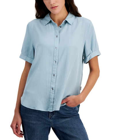 Calvin Klein Jeans Est.1978 Women's Short-sleeve Button-front Shirt In Sea Level