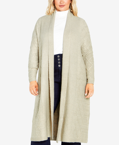 Avenue Plus Size Paris Long Length Cardigan Sweater In Oatmeal