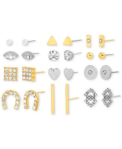 Kensie Two-tone 12-pc. Set Crystal & Imitation Pearl Mixed Stud Earrings In Open Misce