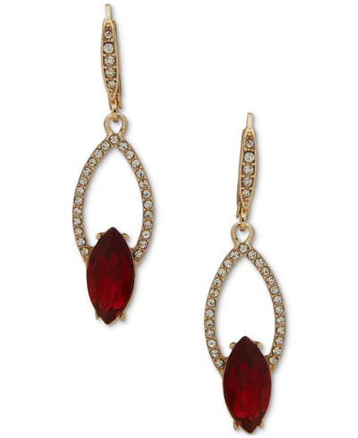 Anne Klein Gold-tone Pave & Navette Color Stone Drop Earrings In Red