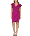 24seven Comfort Apparel Women's V-neck Ruffle Sleeve Knee Length Dress In Purple