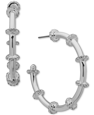 Anne Klein Silver-tone Medium Pave Stationed C-hoop Earrings, 1.1" In Crystal