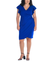 24seven Comfort Apparel V-neck Ruffle Sleeve Knee Length Dress In Royal