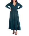 24SEVEN COMFORT APPAREL PLUS SIZE LONG SLEEVE V-NECK MAXI DRESS