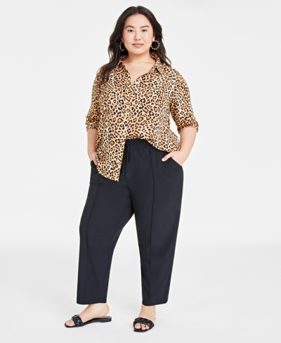 On 34th Trendy Plus Size Button-front Crepe Shirt, Created For Macy's In Sunset Nude Combo