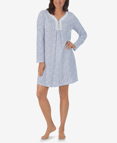 Aria Women's Long Sleeve Short Nightgown In Blue Multi