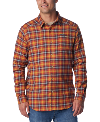 Columbia Men's Cornell Woods Flannel Long Sleeve Shirt In Stone Green Classic Multi Tartan