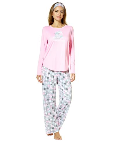 Hue Women's 3-pc. Pajamas & Headband Set In Prism Pink