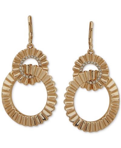 Anne Klein Gold-tone Pave Scalloped Link Double Drop Earrings In Crystal