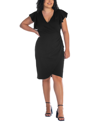 24seven Comfort Apparel Women's V-neck Ruffle Sleeve Knee Length Dress In Black