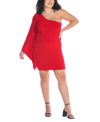 24SEVEN COMFORT APPAREL PLUS SIZE ONE SHOULDER DRAPE BODYCON DRESS