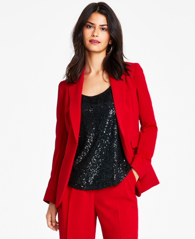 Bar Iii Women's Textured Crepe One-button Blazer, Created For Macy's In Pomegranate