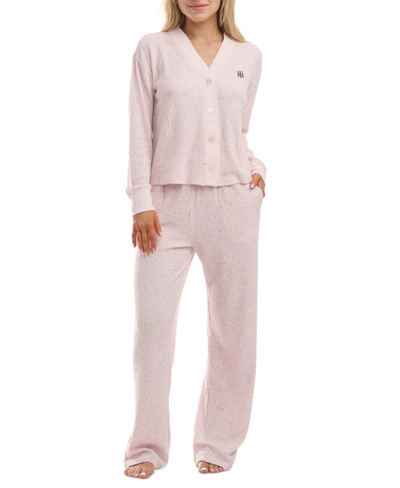 Tommy Hilfiger Women's Speckled Waffle-knit Cardigan Top And Pajama Pants Set In Blush Pink