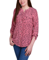 Ny Collection Women's 3/4 Roll Tab Sleeve Mandarin Collar Blouse In Mauve Icemoon