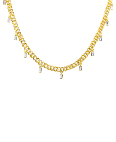 Adornia Gold-tone Curb Chain Baguette Dangle Choker Necklace, 12-1/2" + 4" Extender