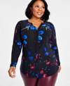 INC INTERNATIONAL CONCEPTS PLUS SIZE FLORAL-PRINT LONG-SLEEVE TOP, CREATED FOR MACY'S