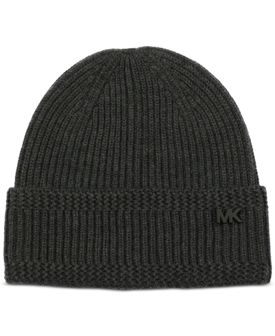 Michael Kors Men's Racked Ribbed Cuffed Logo Hat In Charcoal
