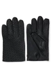 Hugo Boss Monogrammed Gloves In Leather With Touchscreen-friendly Fingertips In Black