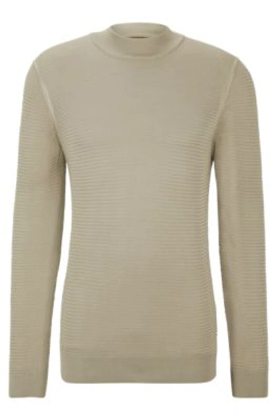 Hugo Boss Mock-neck Sweater In Knitted Silk In Light Beige