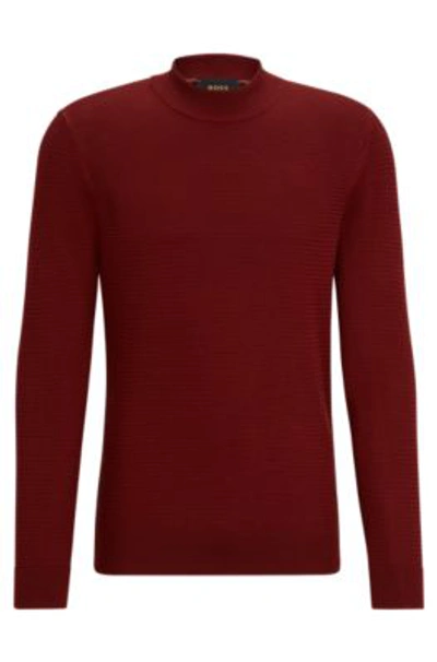 Hugo Boss Mock-neck Sweater In Knitted Silk In Red