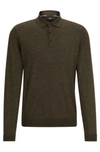 Hugo Boss Slim-fit Sweater In Wool With Polo Collar In Light Green