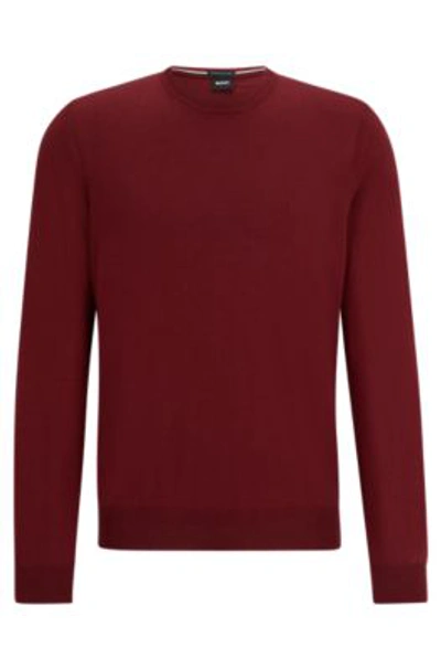 Hugo Boss Logo-embroidered Sweater In Wool In Dark Red