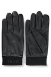 HUGO BOSS LEATHER GLOVES WITH BRANDING AND TOUCHSCREEN-FRIENDLY FINGERTIPS