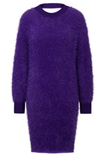 Hugo Boss Sparkly Knitted Dress With Cut-out Back In Light Purple