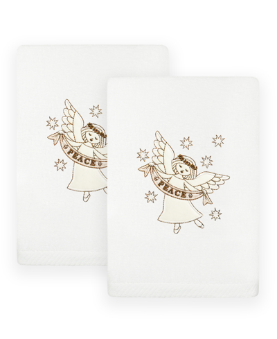 Linum Home Christmas Angel Embroidered Luxury 100% Turkish Cotton Hand Towels, 2 Piece Set In White
