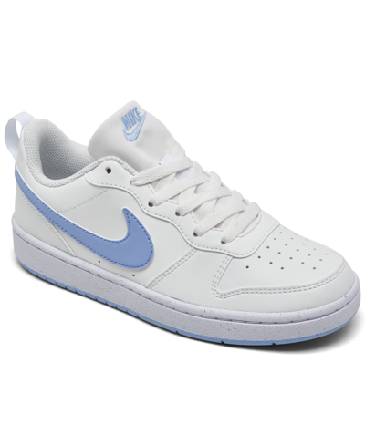 Nike Kids' Big Girls Court Borough Low Recraft Casual Sneakers From Finish Line In Summit White,cobalt Bliss