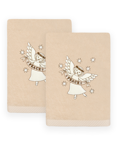 Linum Home Christmas Angel Embroidered Luxury 100% Turkish Cotton Hand Towels, 2 Piece Set In Sand