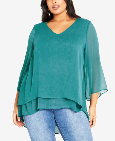 Avenue Plus Size Rosie Layer V-neck Top In Teal