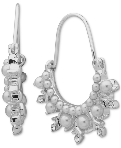 Anne Klein Silver-tone Crystal & Imitation Pearl Snowflake Hoop Earrings
