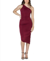 24seven Comfort Apparel One Shoulder Ruched Bodycon Dress In Wine