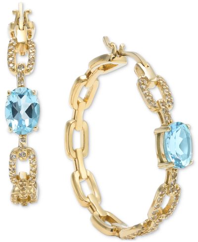 Macy's Amethyst (2-3/8 Ct. T.w.) & White Topaz (1 Ct. T.w.) Medium Hoop Earrings In 14k Gold-plated Sterlin In Blue Topaz