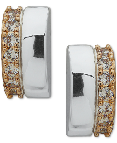 Anne Klein Two-tone Pave Crystal Bar Stud Earrings