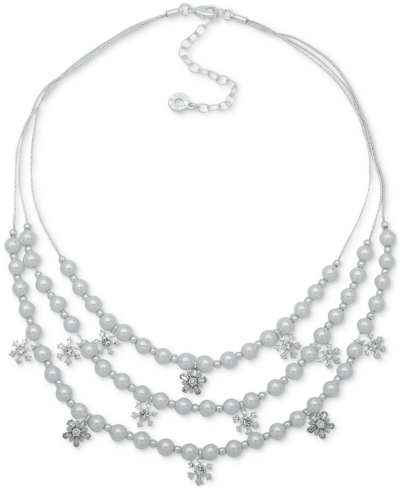 Anne Klein Silver-tone Crystal Snowflake & Imitation Pearl Layered Collar Necklace, 16" + 3" Extender