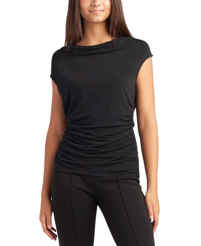 Bcx Juniors' Beaded-back Cap-sleeve Ruched Top In Black