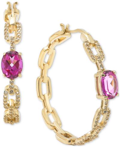 Macy's Amethyst (2-3/8 Ct. T.w.) & White Topaz (1 Ct. T.w.) Medium Hoop Earrings In 14k Gold-plated Sterlin In Pink Topaz