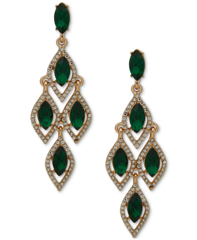 Anne Klein Gold-tone Pave & Color Stone Chandelier Earrings In Green