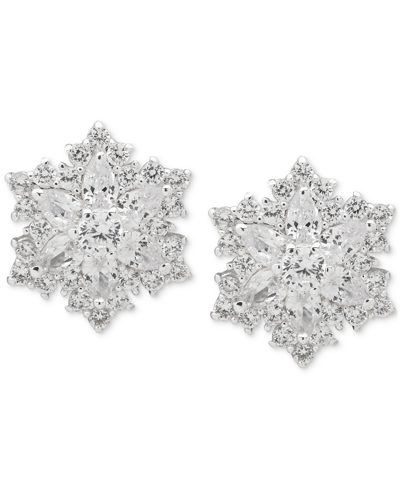 Anne Klein Silver-tone Mixed Crystal Snowflake Button Earrings
