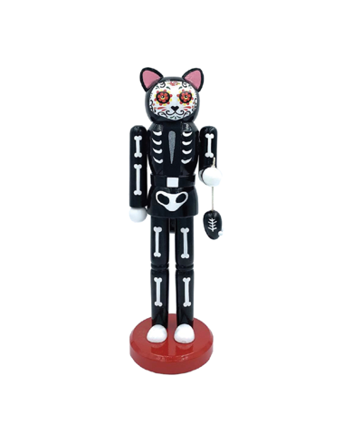 Santa's Workshop 14" Day Of The Dead Cat Nutcracker In Black