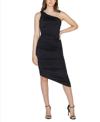 24seven Comfort Apparel Womens One Shoulder Ruched Bodycon Dress In Black