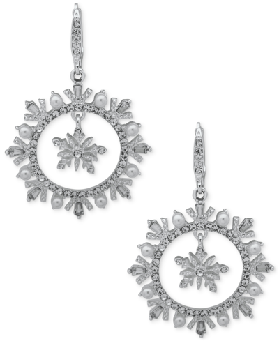 Anne Klein Silver-tone Crystal & Imitation Pearl Snowflake Orbital Drop Earrings