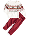 FIRST IMPRESSIONS BABY BOYS FAIR ISLE SWEATER AND PANTS, 2 PIECE SET, CREATED FOR MACY'S